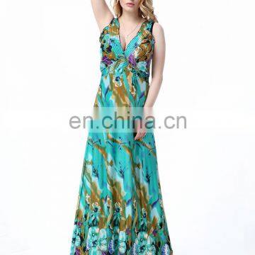 5005-2# Sleeveless Floral Sexy Maxi Chic Boho Fashion Beach Women Clothing Spandex Plus Size Long One Piece Bohemian Dress 2017 photo-3