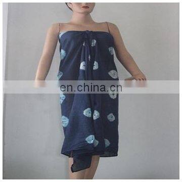 Cotton Pareo Sexy Bikini Sarong Floral Beach Wear Indigo Blue Shibori Print
