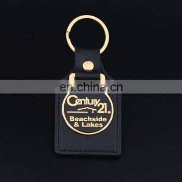 Custom Logo Gold Metal Keychain Black Leather Keychain photo-2