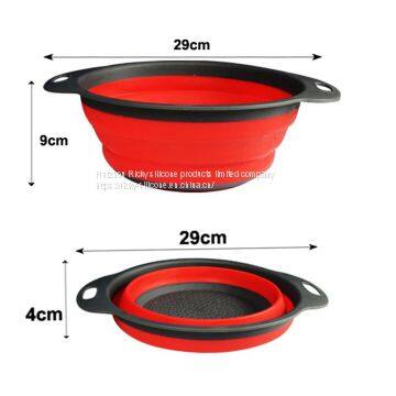 Collapsible Washing Drainer With Handle Fruit Vegetable Filter Basket Silicone Foldable Colander Kitchen Storage Tools Container photo-3