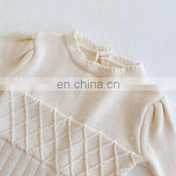 Spring and Autumn Bottoming Female Baby Baby Long-sleeved Knitted Romper Puff Sleeve One-piece Triangle Bag Fart Crawling