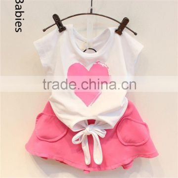 Fashion baby girl clothing sets pretty heart printed kids short skirts