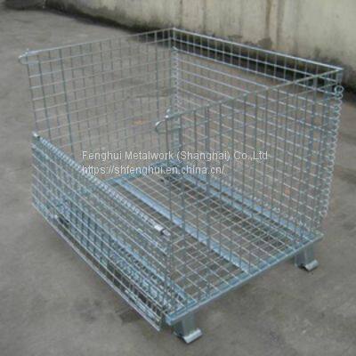 Warehouse stackable storage galvanized collapsible storage metal cage