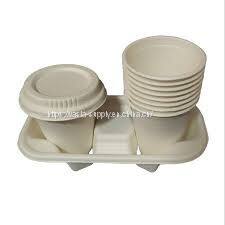 Bagasse cup holder sugarcane bagasse coffee cup carrier compostable cup tray