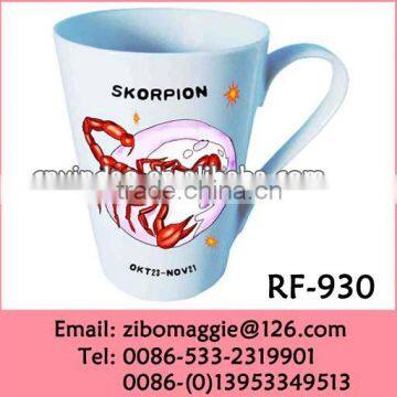 Zibo Mande 12o V Shape Zodiac Dersigned Wholesale Promotion White Porcelain Round Coffee Mug