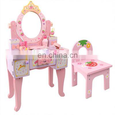 Pretend Play Toy Education, Kids Girl Makeup Gift Set Toy Wooden Pink Baby Dressing Table Toy Set/