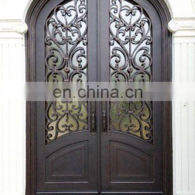 Apartment Exterior Arch Design Double Entry Wrought Iron Door