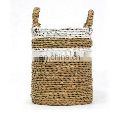 white large rattan woven straw laundry basket for home