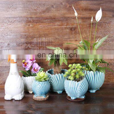 Genuine Chinese Antique White And Blue Sea Snail Flower Pots Small Size
