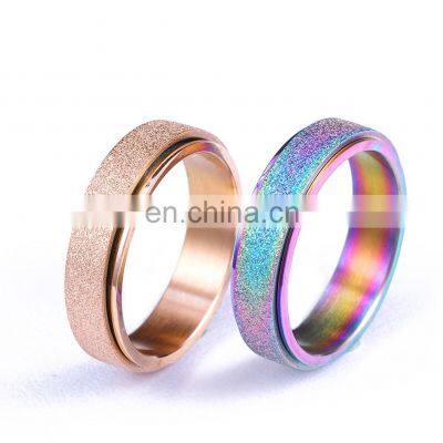6mm Spinner Ring for Women Men Stress Release Rotatable Sandblasting Stainless Steel Tail Ring