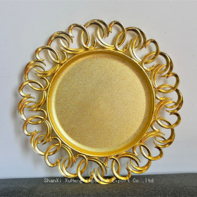 Wholesale Party Table Decoration Retro 13 inch Plastic Wedding Gold Charger Plates