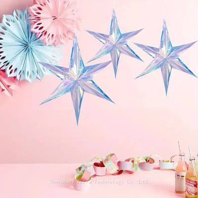 Dazzling 6-Point Star Hanging Decor with Laser Film for Christmas & Halloween Party Supplies