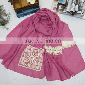 2016 New Large Plain Embroidery Cotton Linen Ladies Fashion Scarves