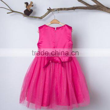 Fashion Rose Red Sequin Organza Fabric Baby Girl Party Dress for Children photo-2