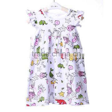 2016 hot sale boutique little mermaid pattern dress cap sleeves girl dress baby pearl dress