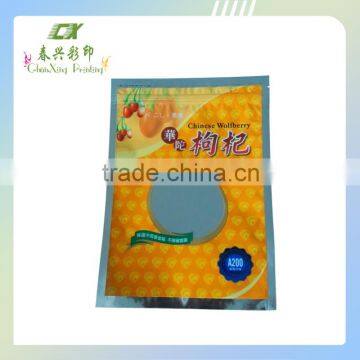 three sides sealed Chinese wolfberry packaging zipper bag with clear window