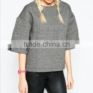 hollow back O-collar horn three quarter sleeveknit women hoodies without hood OEM service