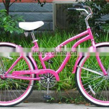 pink color 26 inch steel frame single speed beach cruiser bike for girl