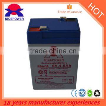 Rechargeable 6v 4.5ah 4ah Lead Acid Battery for Solar Fan and Home LED Light