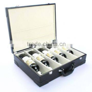 5 bottles leather wine box insert with velvet