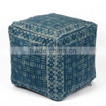 Natural Fibres Indigo Color Dabu Printed Pouf Cover