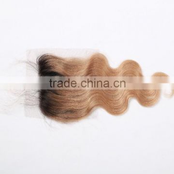 Brazilian Free Part Silky Straight Ombre Lace Closure 1b/27 1pc 4x4 Lace Closure Cheap Virgin Human Hair Two Tone Lace Closure