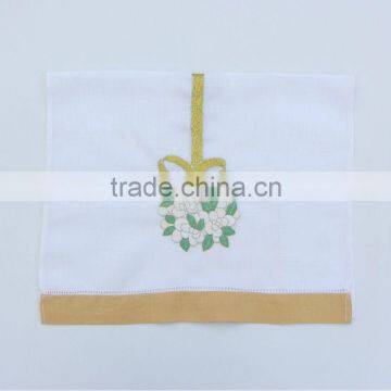Linen bath towel, flowers and gold ribbon embroidered linen tea towel