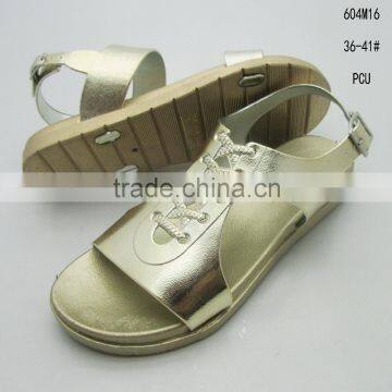 Good quality women golden thick PCU open-toe sandals