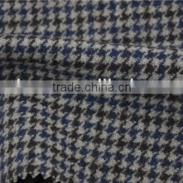 Hot sell high quality brown wool viscos blend polyester dog tooth woolen coat fabric