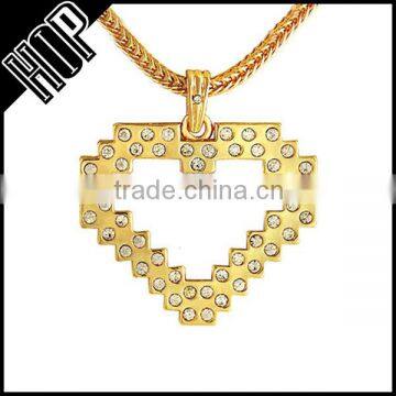 Gold Iced Out Heart Necklace Hip Hop Style