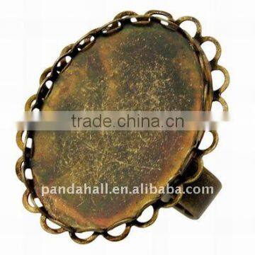 Brass Ring Settings, Antique Bronze, Oval, Ring: about 17mm; Oval Tray: about 18x25mm(KK-Q013-AB)