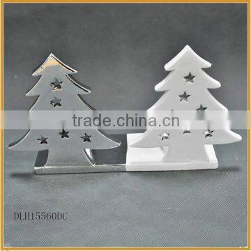 indoor double ceramic christmas tree shape tealight holder