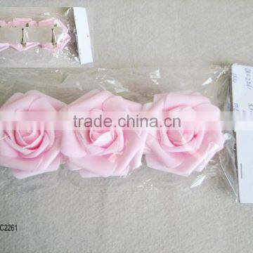 2015 new artificial PE flower with clip artificial 3" pink rose flower 3pcs packed in polybag