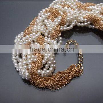 Europe Exaggerated Big Chunky Alloy Multilayer Clavicle Chain Pearl Necklace