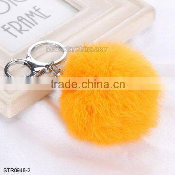 8cm Fur Pom Pom Keychain Rabbit Fur Ball Silver Keychain photo-3