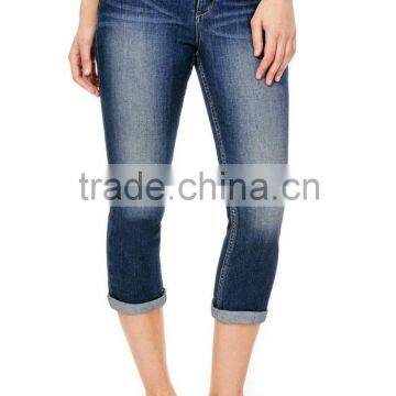 cheap wholesale women's turn-up calf length jeans