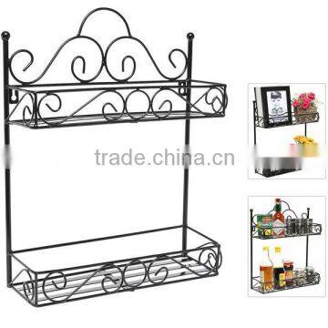 Scroll Design 2 Tiers Metal Wall Mounted Storage Shelf