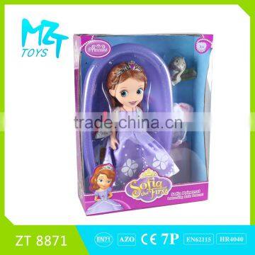 2016 New !Eco-friendly PVC 12 Inch Sofia doll+Bathtub+bathrobe+Three animals+Neck Lace princess barbie doll