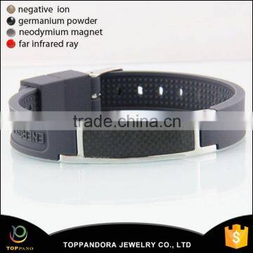 hot sale fashion black carbon fiber rubber energy bracelet black men's silicon bracelet with metal buckle adjustable