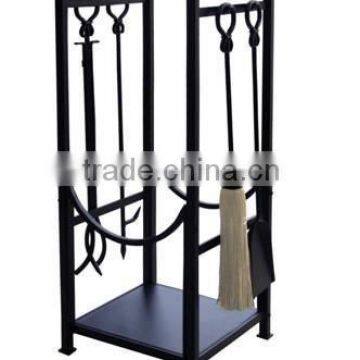 wrought iron log holder with fireplace tools