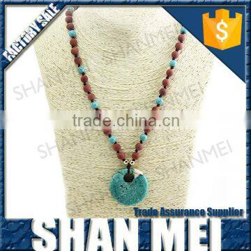 big round turquoise pendant round turquoise and dull polish red stone beads necklace for women