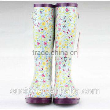 ladies harness tall nature rubber rain boots with buckle