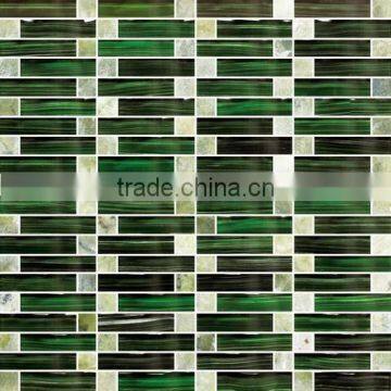 Green arch crystal glass mix antique stone mosaic tile for home interior decoration /wallpapers(PMGSL063)