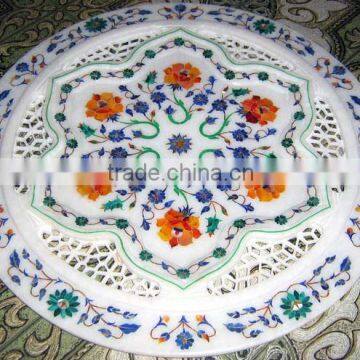 Decorative Collection Plate White Marble Inlay