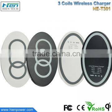 China factory supply high efficiency universal 3 coils power qi wireless mobile chargers