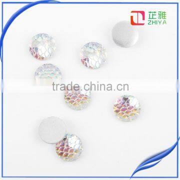 resin sew on stone round shape with Fish scales ab white color flatback