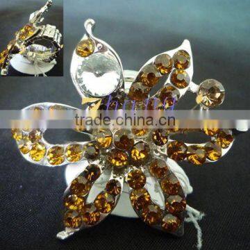 flower stretch rings with colored rhinestone