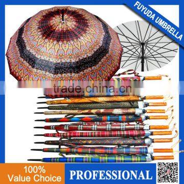 2016 Cheap Wholesale Wooden Handle Nigeria Market 16k 24k Silver Printed Golf Umbrella