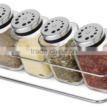 SINOGLASS trade assurance unique jar shape adjustable lid kitchen 4 jars spice rack set