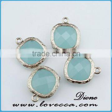 Hot sell Beautiful various shape+color silver frame glass gemstone pendant